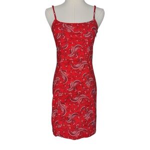 Vintage 90s Ralph Lauren Bandana Paisley Red Floral Strappy Bodycon Mini Dress
